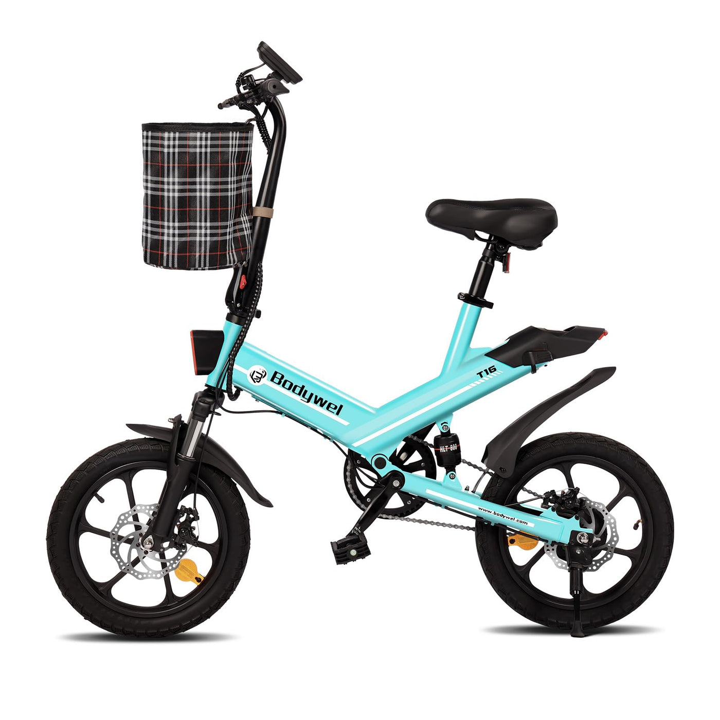 Bodywel T16 Mini E Bike 16 Zoll Elektrofahrrad 250W 36V/10.4AH Akku mit APP Funk Max 55km 4.5 Zoll LED Display Vollfederung für Herren Damen (Blau)