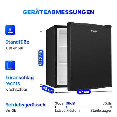 Bomann Mini Kühlschrank mit 58 Liter Nutzinhalt | Kühlschrank klein mit 2 herausnehmbaren Glasablagen | Mini Fridge mit stufenloser Temperaturregelung u. wechselbarem Türanschlag | KB 7347 schwarz