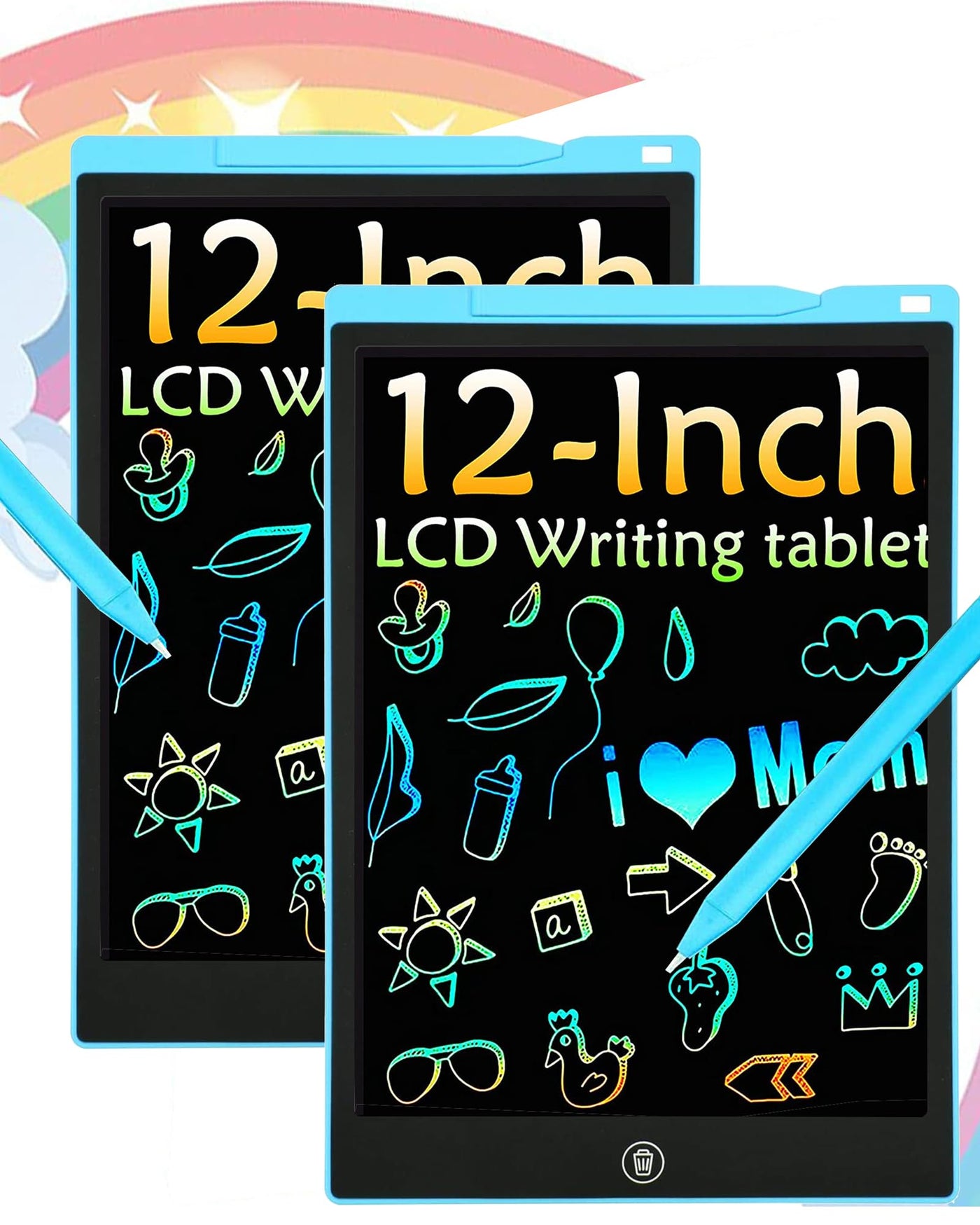 2 Pack Bunte LCD Schreibtafel, 12 Zoll LCD Schreibtablett für Kinde, Maltafel Kinder Elektronisch Spielzeug ab 3-8 Jahre alt Junge Mädchen, Löschbar Mal Tablet Kinder