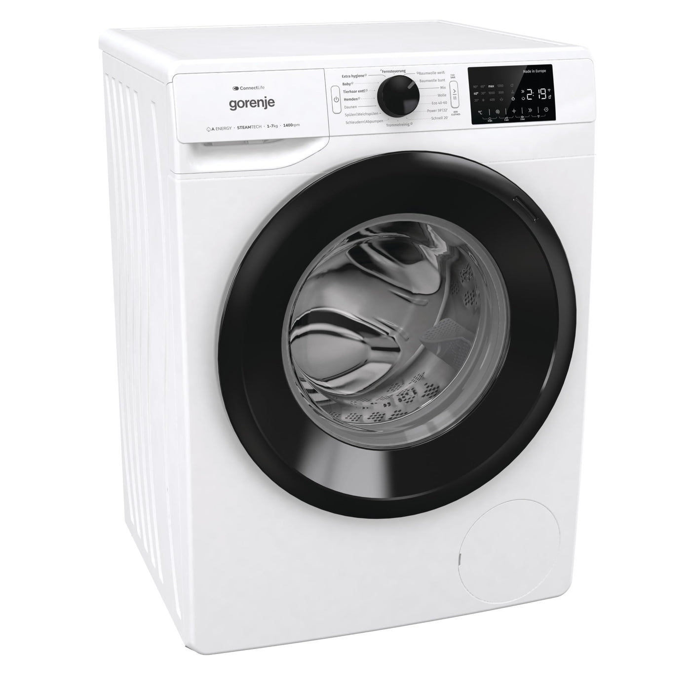 Gorenje WPNEI74A1TS Waschmachine mit Dampffunktion/ConnectLife / 7Kg / 1400 U/min / 15 Programme/Totaler AquaStop/WaveActive Trommel/ExtraHygiene/PowerWash/Schnell Waschgang/EEK: A-10%