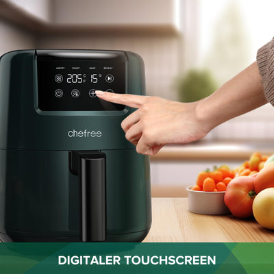 Chefree Heißluftfritteuse 2L, Kompakt, Energiesparend,Antihaft-Frittierkorb, digitaler Touchscreen, Frittieren ohne Öl, 900W, spülmaschinenfest, BPA-frei,AF300, Dunkelgrün