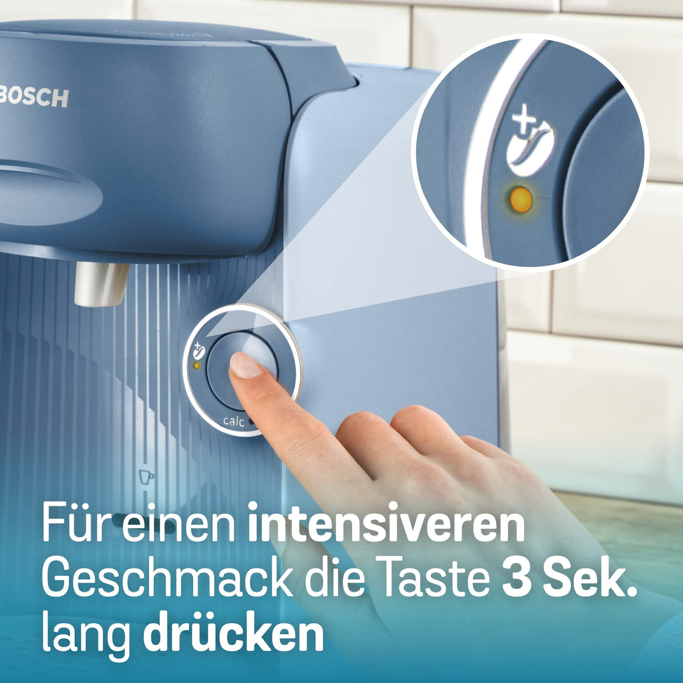 Bosch Tassimo Finesse Kapselmaschine TAS16B7 Kaffeemaschine by, 70 Getränke, intensiverer Kaffee auf Kopfdruck, Abschaltautomatik, perfekt dosiert, platzsparend, 1400 W, lupinenblau