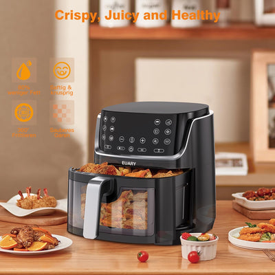 Euary Heißluftfritteuse 8L 1700W XXL Friteuse Heissluftfriteuse Fritteuse Heissluft Ohne Fett mit 12 Programmen Airfryer mit Rezeptbuch auf Deutsch