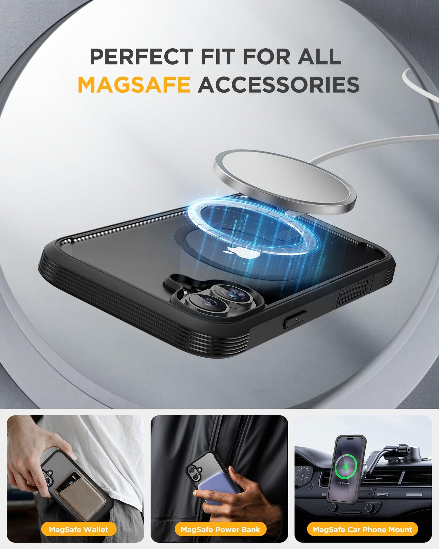 Miracase 360 Grad für iPhone 16 Hülle mit Magsafe, Eingebaut Glas Schutzfolie, Komplettschutz HandyHülle Magnetisch Stoßfest Case für iPhone 16 Schutzhüllen 6,1 Zoll, Schwarz