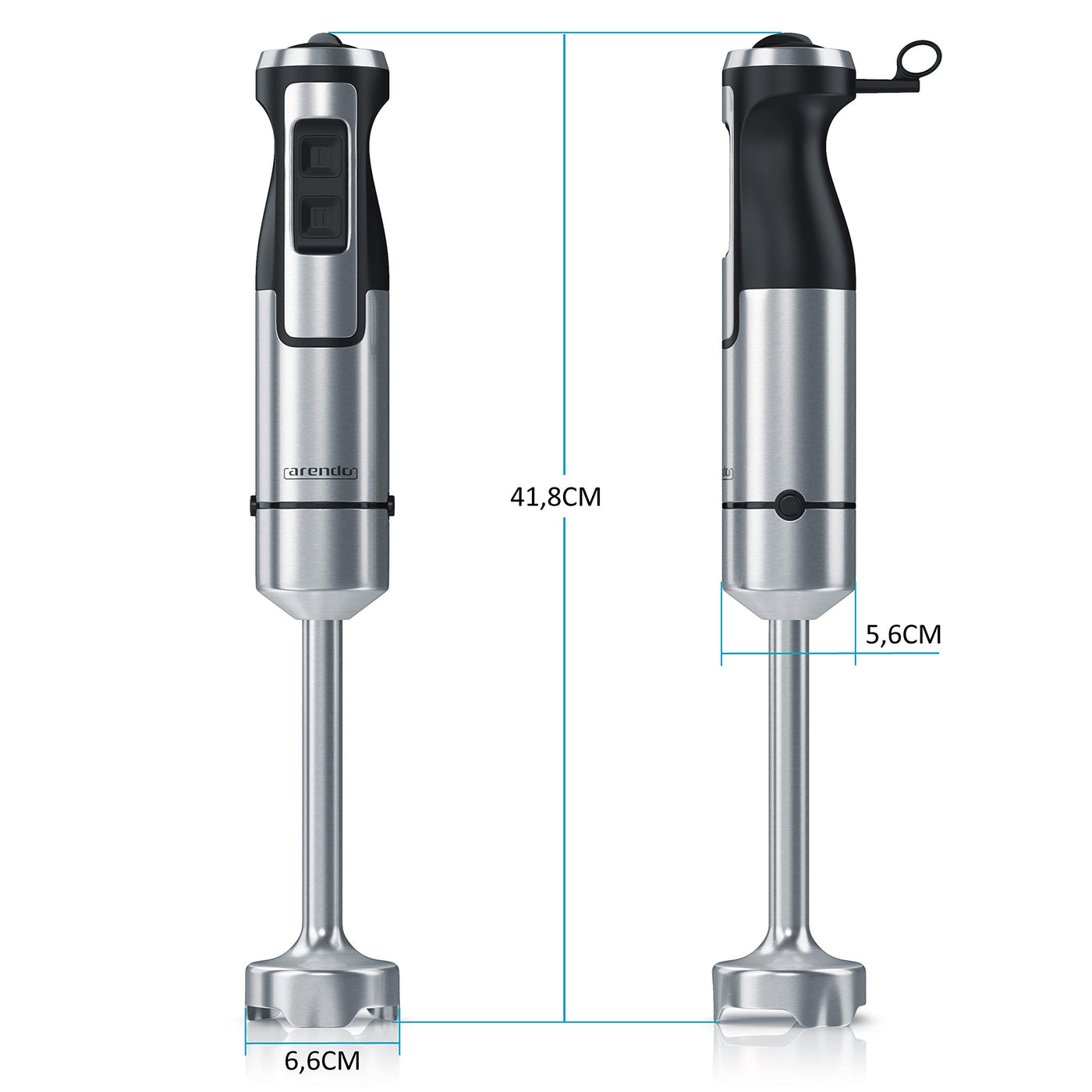 Arendo - Stabmixer 1000 Watt Edelstahl Set - vierflügeliges Messer - Pürierstab - stufenlose Geschwindigkeitsregelung - Turbotaste - Abnehmbarer Mixfuß