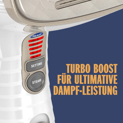 Conair Turbo ExtremeSteam Dampfglätter mit 5 EInstellungen | Dampfleistung 25g/Min. | Schnelle Aufheizzeit | 3 Aufsätze für feine und schwere Stoffe + Bügelfalten | weiß/beige