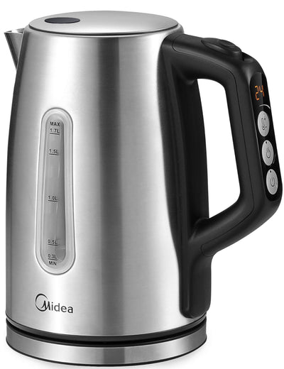 Midea Wasserkocher mit Temperatureinstellung (40, 60, 70, 80, 90, 100 Degree C),Edelstahl 1,7 Liter,Kettle 2200W mit Sichtfenster, Warmhaltefunktion für 60 Min