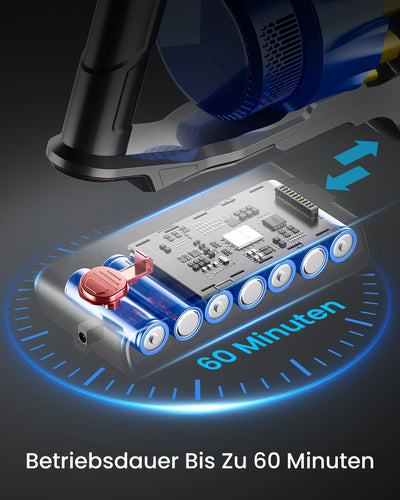 Anyson Akku Staubsauger, 45KPA/550W Staubsauger Kabellos,60 Minuten Laufzeit,Doppeltes Griffdesign,1.5L Staubsauger OLED-Display für Hartböden/Teppich