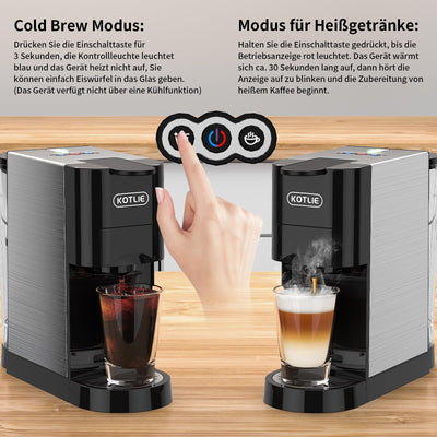 KOTLIE AC-513HF 5 in 1 Kaffeemaschine für Nespresso Original/Dolce Gusto/Lavazza a modo mio/Gemahlener Kaffee/ESE(44mm), Höhe für große Tassen (Schwarz)