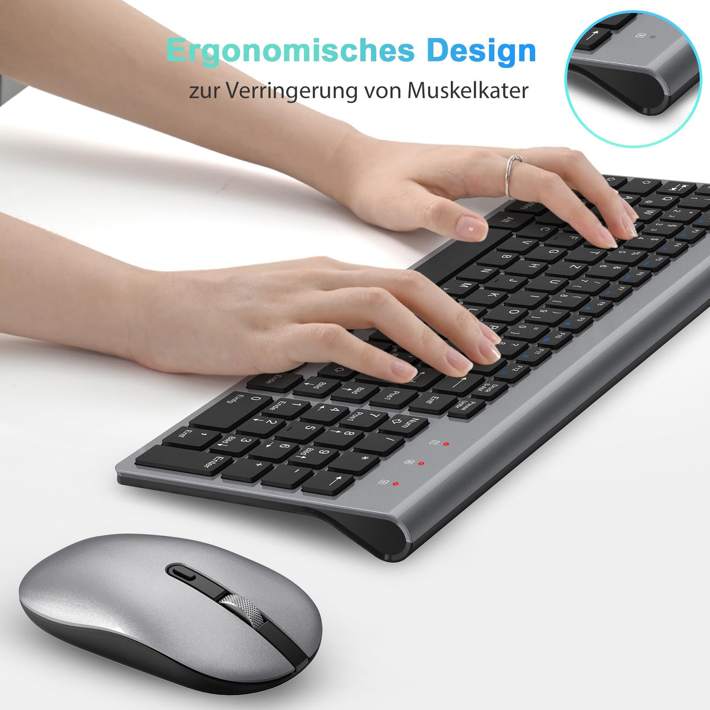 cimetech Tastatur Maus Set Kabellos, 2.4G Ultraslim Tragbare Funktastatur mit Maus Tastatur QWERTZ Layout (Deutsch) für Laptop, PC, Desktop, Notebook, Windows