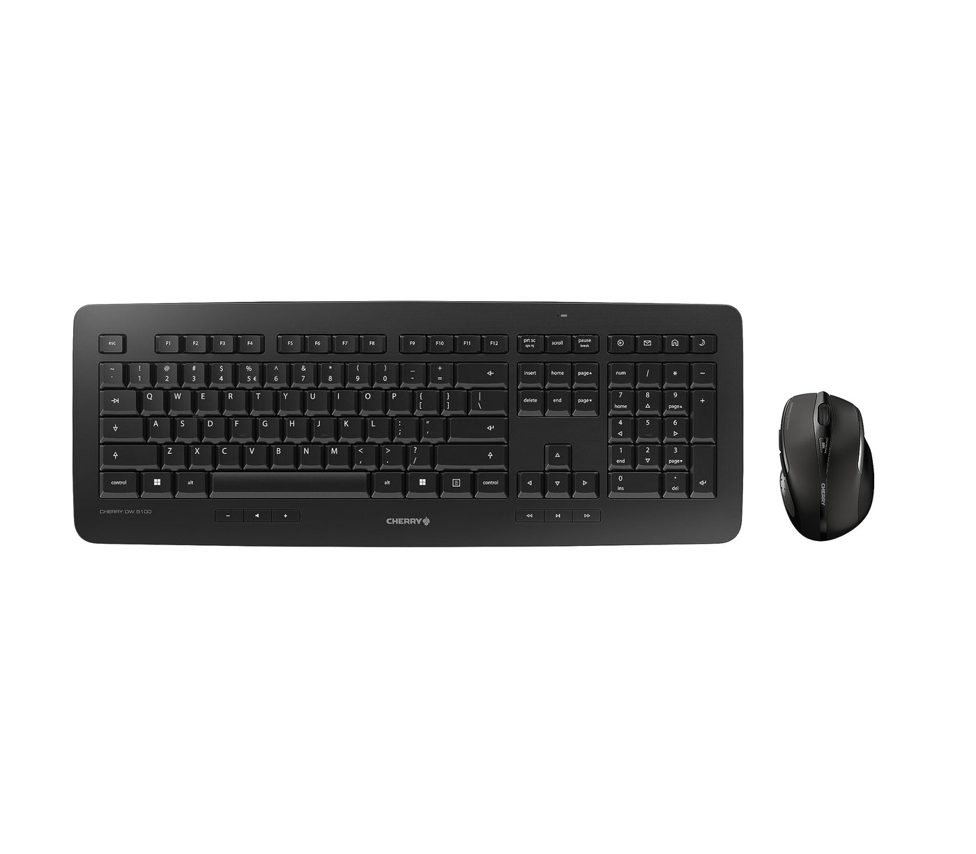 CHERRY DW 5100, Kabelloses Tastatur-Maus-Set, Pan-Nordisches Layout (QWERTY), 2,4 GHz Funk, Plug & Play, Ergonomische Maus, Batteriebetrieben, Schwarz