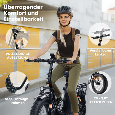 Finbike E Bike mit 48V 15.6Ah Abnehmbare Akku,20 * 3.0 Zoll Fette Reifen All-Terrain Elektrofahrräder,7-Gang Getriebe mit LCD-Display,PAS-Modus Max Reichweite 120KM,Pedelec Herren Damen 25km/h 250W