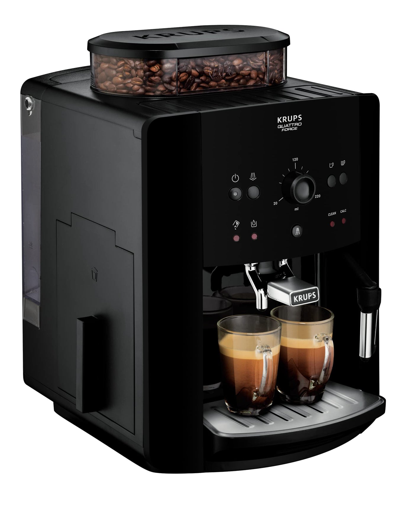 Krups EA8110 Arabica Quattro Force Kaffeevollautomat | 1450 Watt | Wassertankkapazität: 1,8 Liter | Pumpendruck: 15 Bar | 3 Temperaturen und 3 Mahleinstellungen | elegantes Design | Schwarz