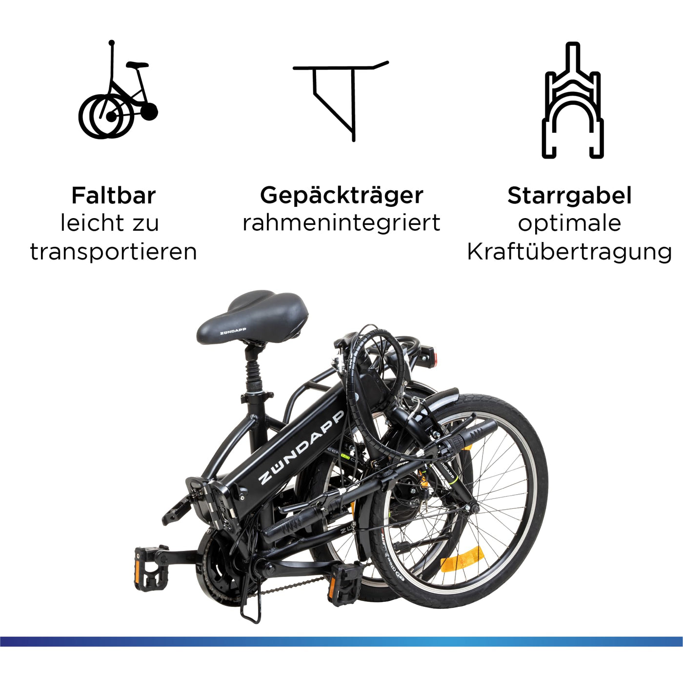 ZÜNDAPP Faltrad E-Bike 20 Zoll Z101 Klapprad Pedelec StVZO Elektrofaltrad 6 Gang (schwarz)