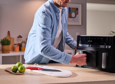 Tefal EY9018 Dual Easy Fry Doppelkammer-Heißluftfritteuse | 5,2/3,1 L Fassungsvermögen | zwei unabhängige Schubladen | 7 automatische Programme | energiesparend | Schwarz