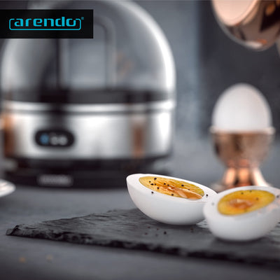 Arendo Sevencook Eierkocher 400 W – Edelstahl Design - 1-7 Eier - Egg Cooker - EIN/AUS-Schalter – 3 Härtegrade wählbar - Warmhaltefunktion - Signalton - BPA-frei - silber