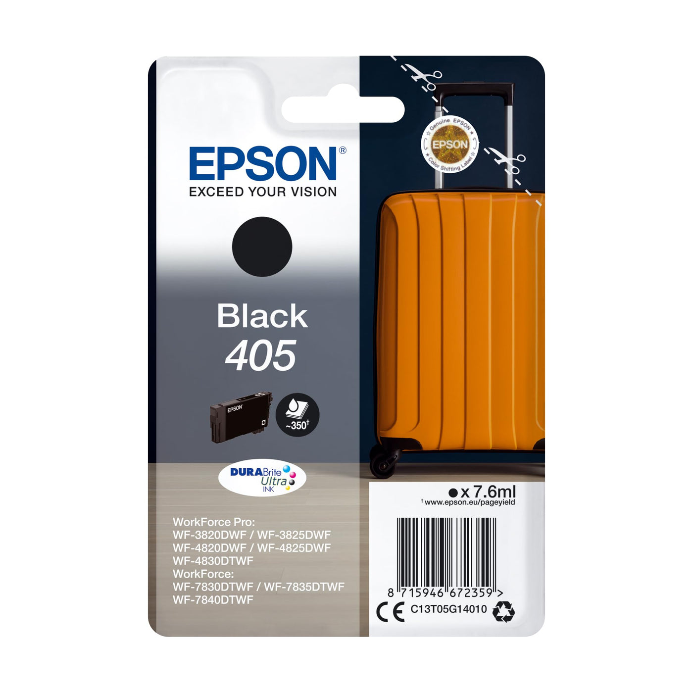 Epson Orginal 405 Tinte Koffer Singlepack schwarz Standard WF-3820DWF WF-3825DWF WF-4820DWF WF-4825DWF WF-4830DTWF WF-7830DTWF WF-7835DTWF WF-7840DTWF DURABrite Ultra Ink, ReadyPrint Flex-Tintentarife