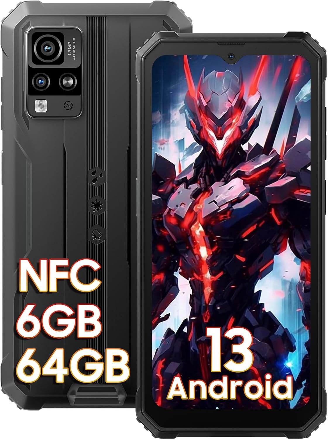 Blackview BV4800 (6GB+64GB/1TB) Outdoor Handy 5180mAh, 6.56" Android 13 Baustellenhandy, 13MP+5MP, Outdoor Smartphone Ohne Vertrag Günstig Dual SIM, NFC/Fingerabdruck/IP68&IP69K/GPS - 2 Jahre Garantie