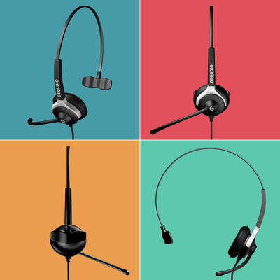 GEQUDIO Headset mit 3,5mm Klinke kompatibel mit FritzFon C6, X6, MacBook, Smartphone, Speedphone, Notebook, PC, Laptop - Kopfhörer & Mikrofon mit Ersatz Polster - leicht 60g (1-Ohr)