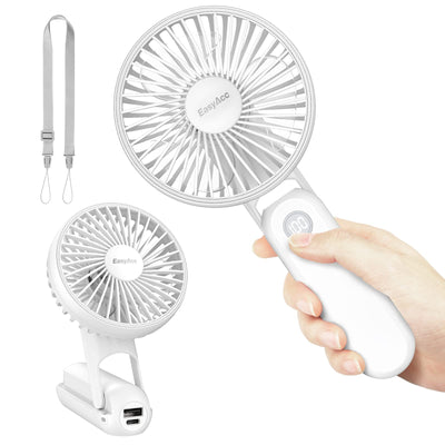 EasyAcc Handventilator Tragbarer Mini Ventilator 5 Geschwindigkeiten 18 Stunde Digitalanzeige, USB Ventilator Klein Akku Aufladbar Faltbal Hand Ventilatoren Für Reisen Büro Zuhause Draußen Weiß