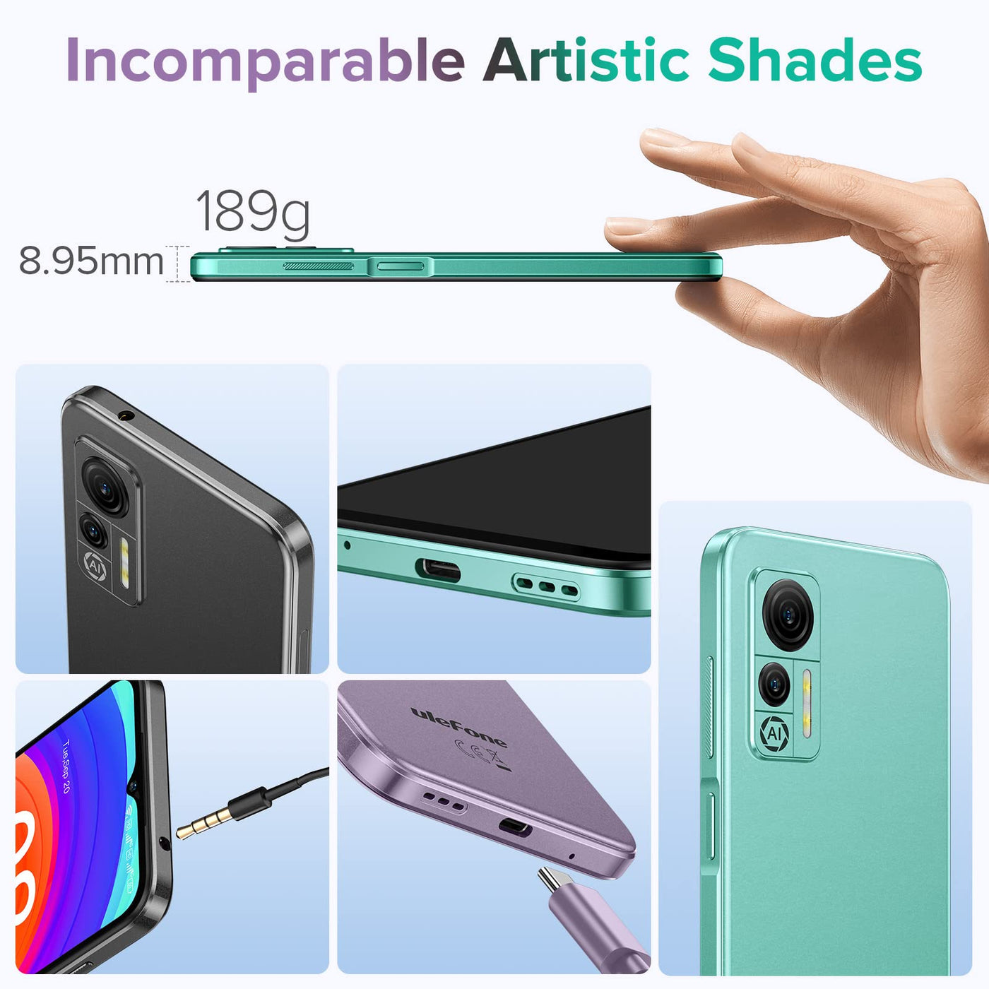 Ulefone Note 14 Handy Ohne Vertrag, 7GB+16GB/128GB erweiterbar, 6.52 Zoll HD+ Display 4500mAh 8MP+5MP, Android 12 Günstig Smartphone, Dual SIM 4G Simlockfreie Handys 3 Karte Slots, Face ID