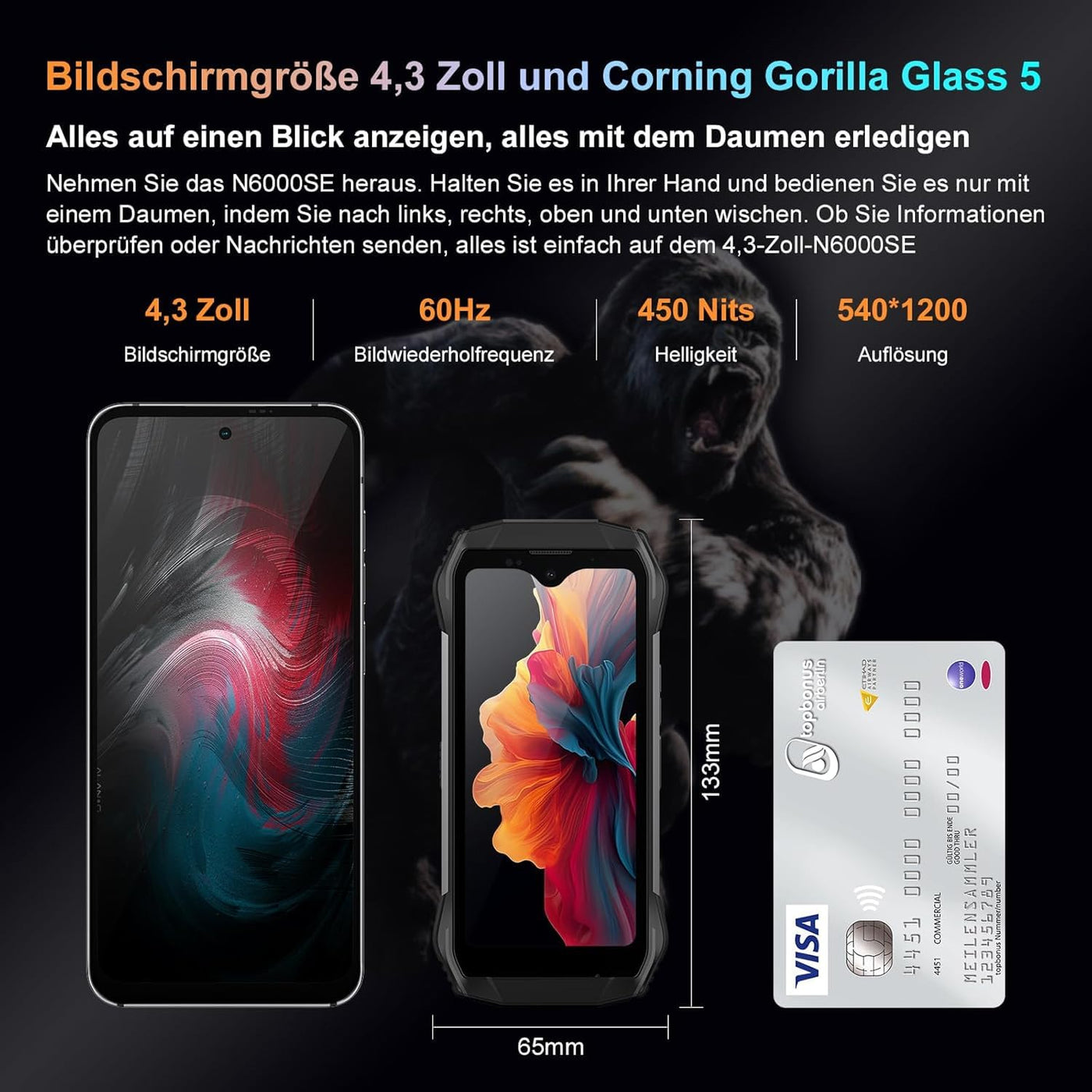 Blackview N6000SE(2024) Mini Outdoor Handy Ohne Vertrag, 12GB+128GB 4.3" QHD+ Baustellenhandy Android 13, 13MP+8MP Kamera Outdoor Smartphone, 3700mAh Akku Handy/NFC/Face ID/GPS/IP69K