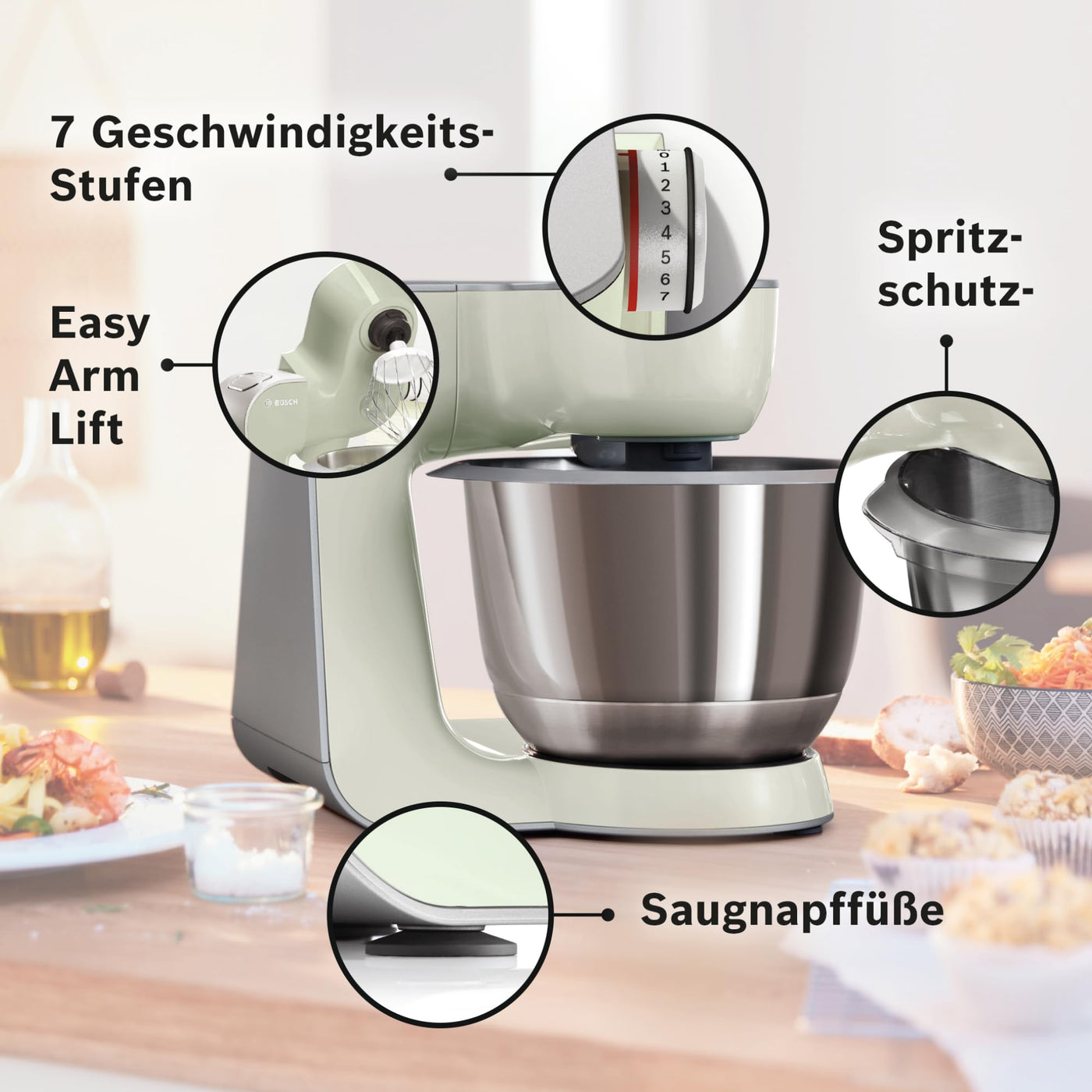 Bosch Hausgeräte MUM58L20 Küchenmaschine, Grau / Silber, 27.1 cm l x 28.2 cm w x 28 cm h