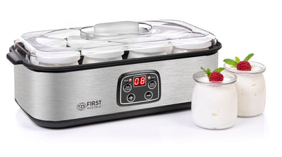 TZS First Austria elektischer Joghurtbereiter, Joghurt Maker, 30 W, 8 Gläser, 190 ml, LCD-Display, Temperatureinstellung, Timer- und Auto-Stop-Funktion, weiß/grau