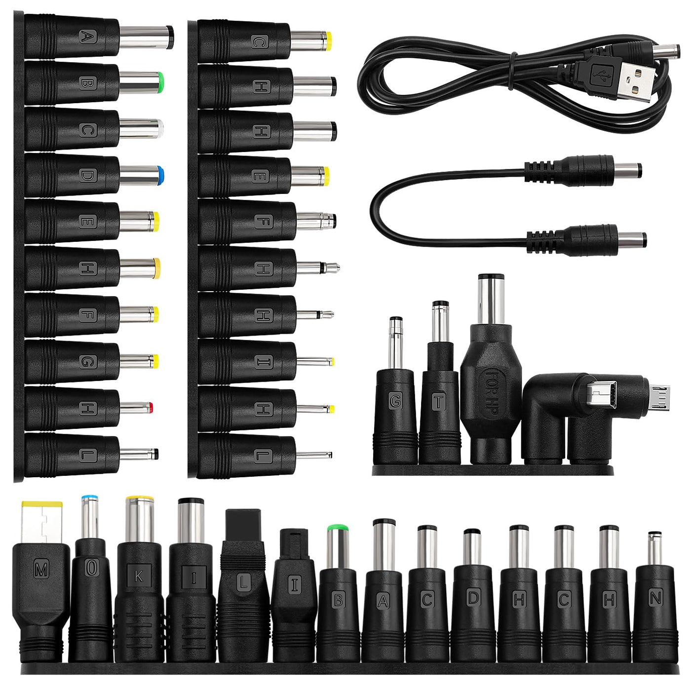 39 Stücke Universal DC Netzteil Adapter, 5.5x2.1mm KUOQIY DC Hohlstecker Adapter mit 2 Stücke Kabel für Laptop Netzteil, Kompatibel mit HP Dell ASUS Lenovo Acer