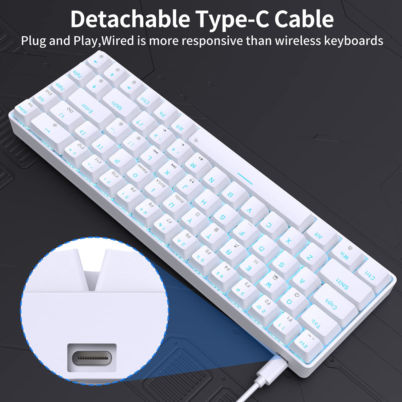 Dierya×TMKB T68se Gaming Mechanische Tastatur,60% Prozent Tastatur mit Blue Clicky Switch,Ultra-Compact Mini 68 Tasten Anti-Ghosting,Typ-C-Datenkabel,US Layout für PC Windows Gamer Typist