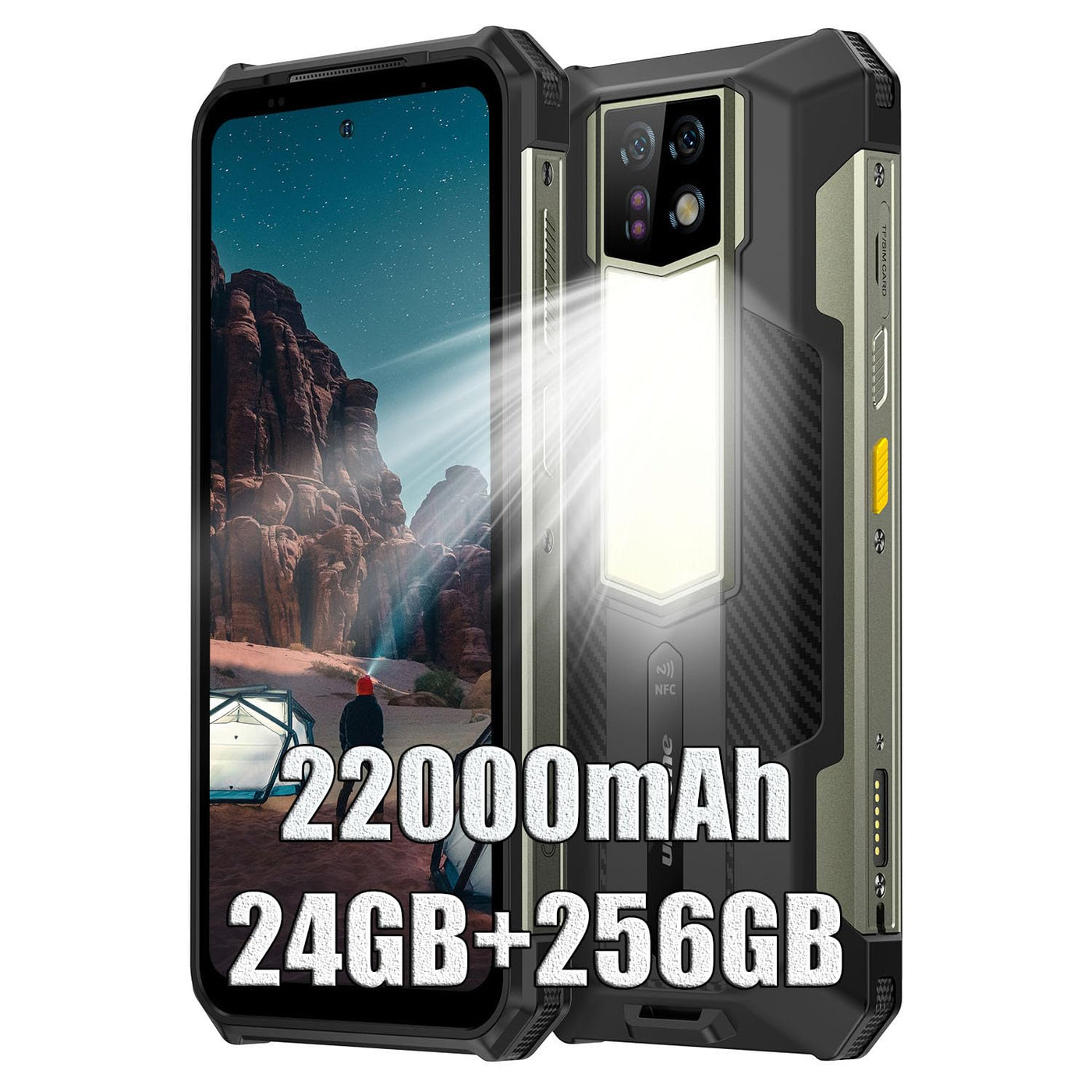 Ulefone Armor 24 24GB+256GB Outdoor Handy ohne Vertrag, Android 13 Outdoor Smartphone ohne Vertrag, 22000mAh 66W, 64MP Nachtsichtkamera IR, 6.78" FHD+, 1000Lumen LED Licht, Dual 4G LTE/NFC/GPS/OTG