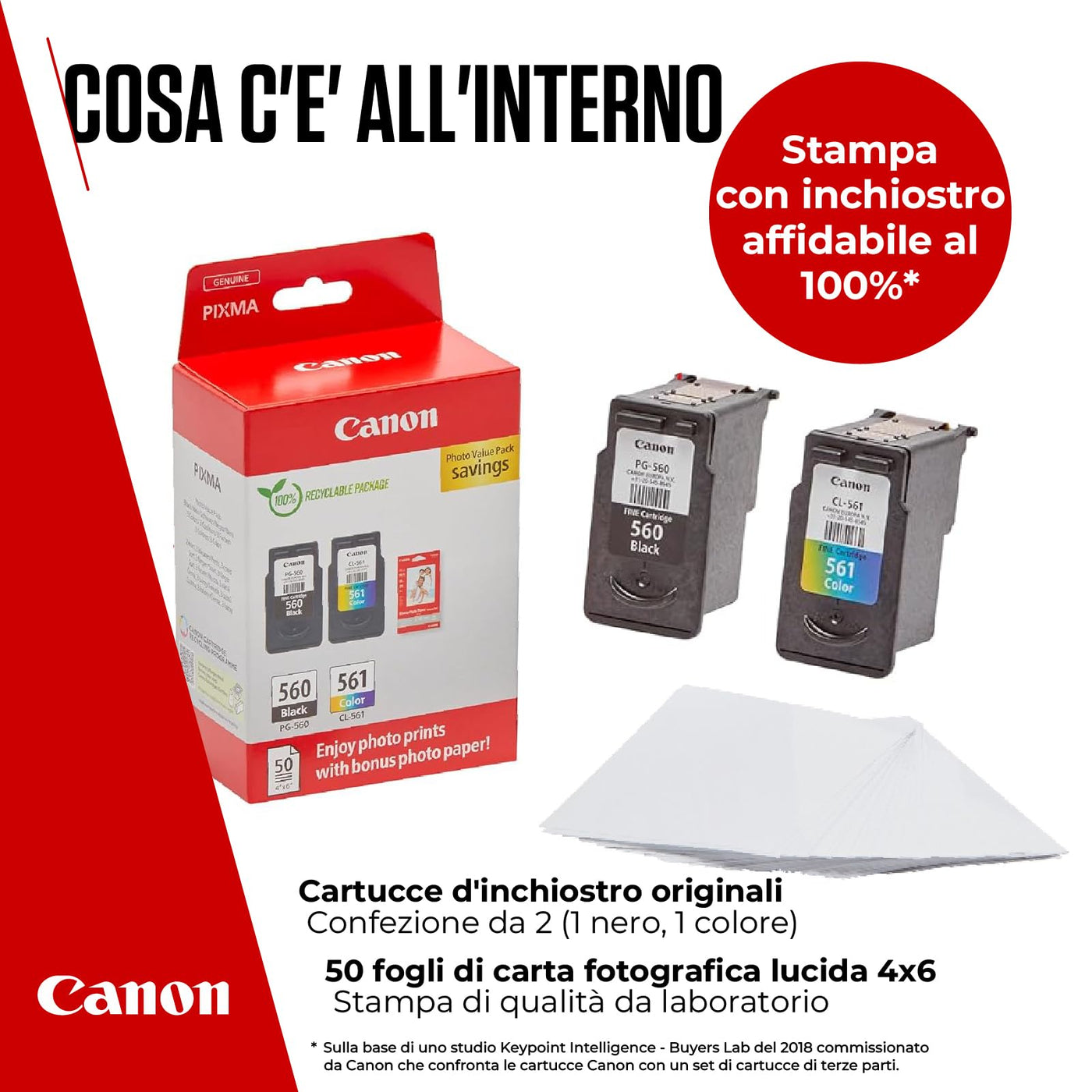 Canon Tinte & Papier Multipack - PG-560/CL-561 Original Drucker-Tintenpatronen 2er-Pack (1 x Schwarz, 1 x Farbe) & 4x6 Fotopapier (50 x Blatt) - Kompatibel PIXMA Druckern