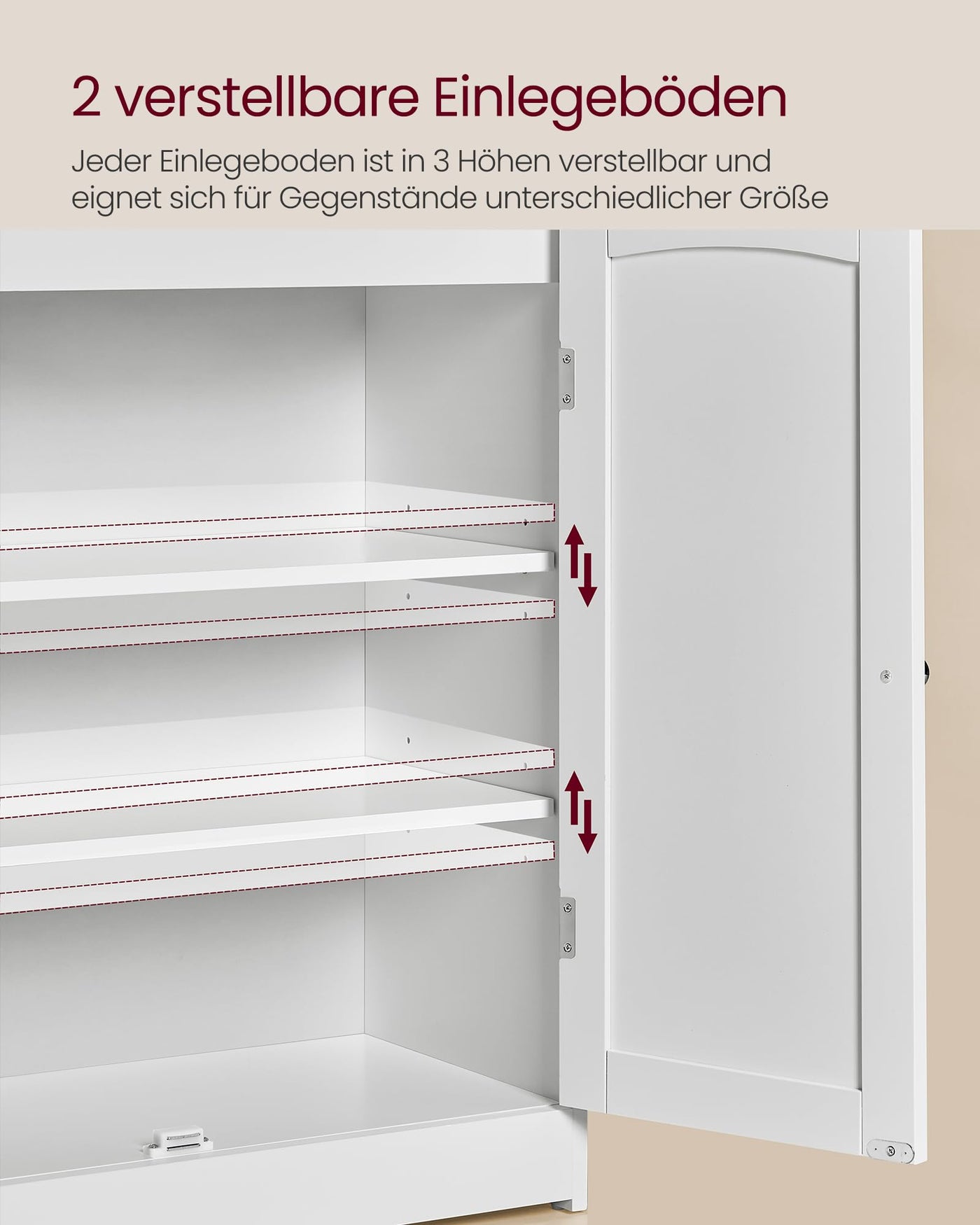 VASAGLE Badezimmerschrank, Badschrank mit 2 Türen, 2 verstellbare Eingeböden, 30 x 60 x 100 cm, Schrank für Esszimmer, Küche, Wohnzimmer, wolkenweiß BBC770W01