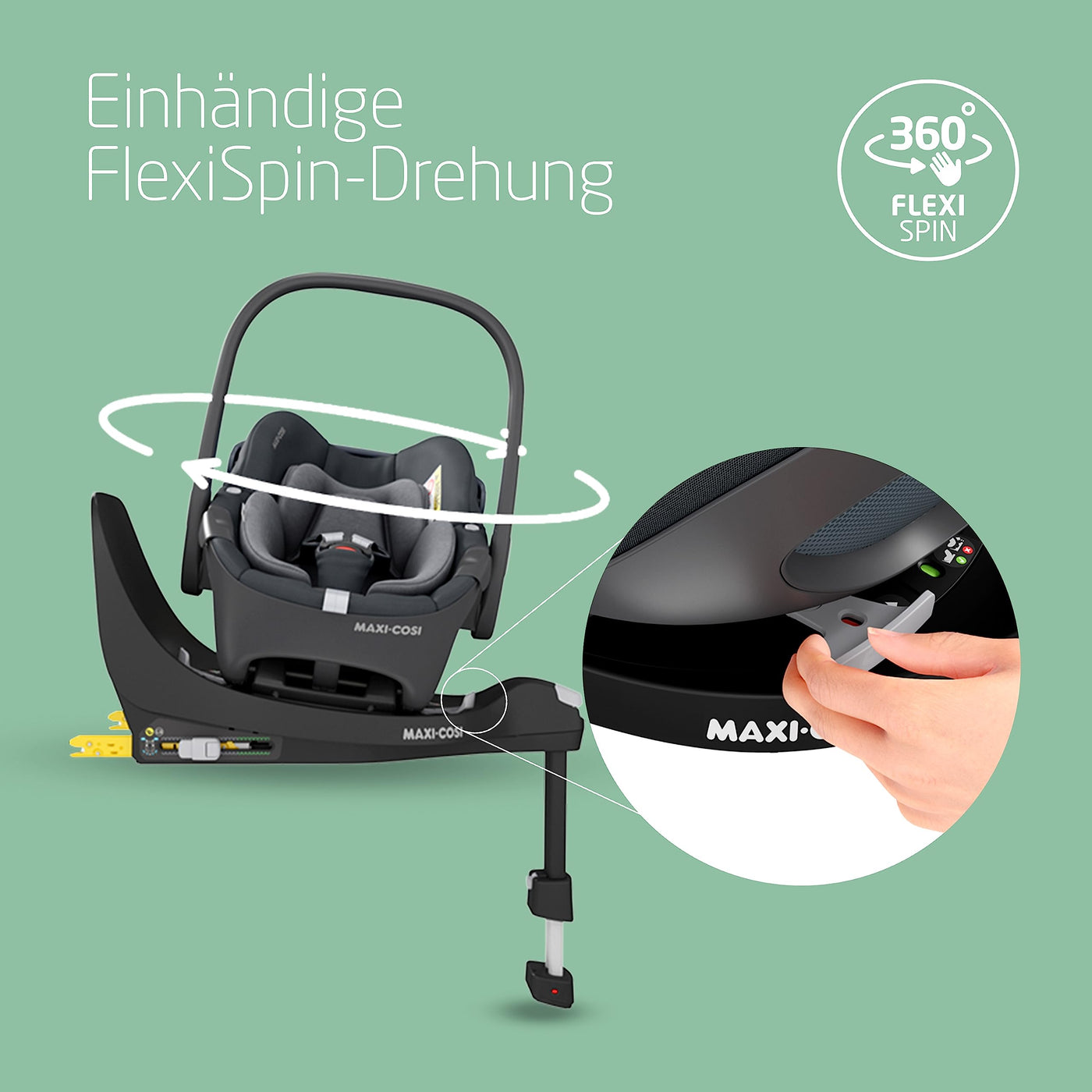 Maxi-Cosi FamilyFix 360 i-Size Basis, Drehbares Autositzsystem, ISOFIX station 360 grad, 0–4 Jahre (40–105 cm), FlexiSpin-Drehung mit nur einer Hand, TravelSafe Rotation Control, Click & Go, Schwarz