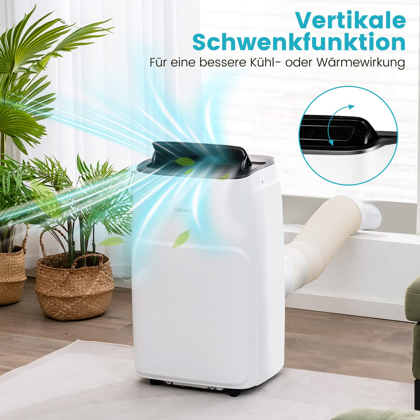 COSTWAY mobile Klimaanlage 14000BTU für 135 m³(45 m²), 5 in 1 Klimagerät Heizlüfter Ventilator Entfeuchter mit Abluftschlauch & APP/Fern Kontrolle