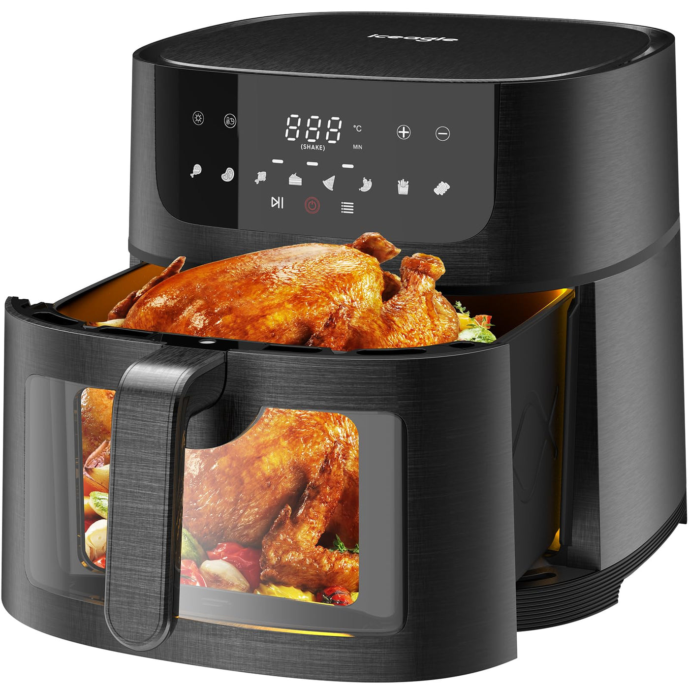 Iceagle Heißluftfritteuse XXL Air Fryer 9L - Heissluftfriteuse mit Großes Sichtfenster | Friteuse Airfryer ohne Öl mit Digitalem Led Touchscreen, 8 Programmen, Shake-Modus, 1800W, Rezeptbuch