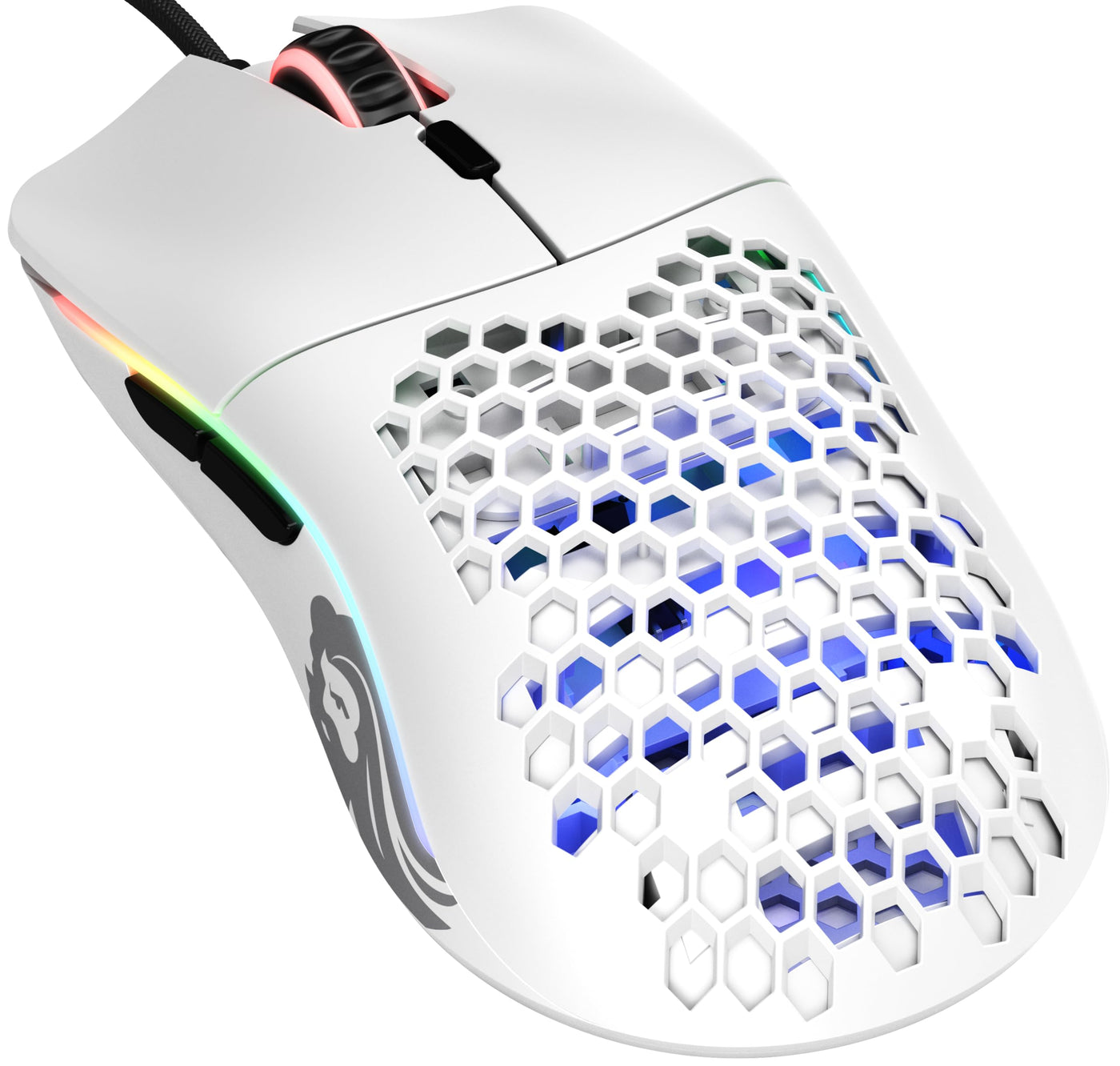 Glorious Gaming Model O Wired Gaming Mouse – superleichtes Wabendesign mit 67 g, RGB-Beleuchtung, Pixart 3360 Sensor, Omron-Schaltern, beidhändig – Mattweiß