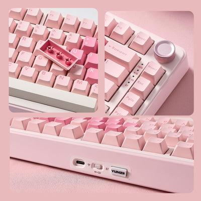 YUNZII B75 PRO Drahtlose Mechanische Tastatur, 75% Gaming Tastatur Dichtung Hot Swap Custom Tastatur mit Knopf, Vorgeschmierte Schalter RGB, Tri-Mode Tastatur (Pink, Cocoa Cream V2 Switch)