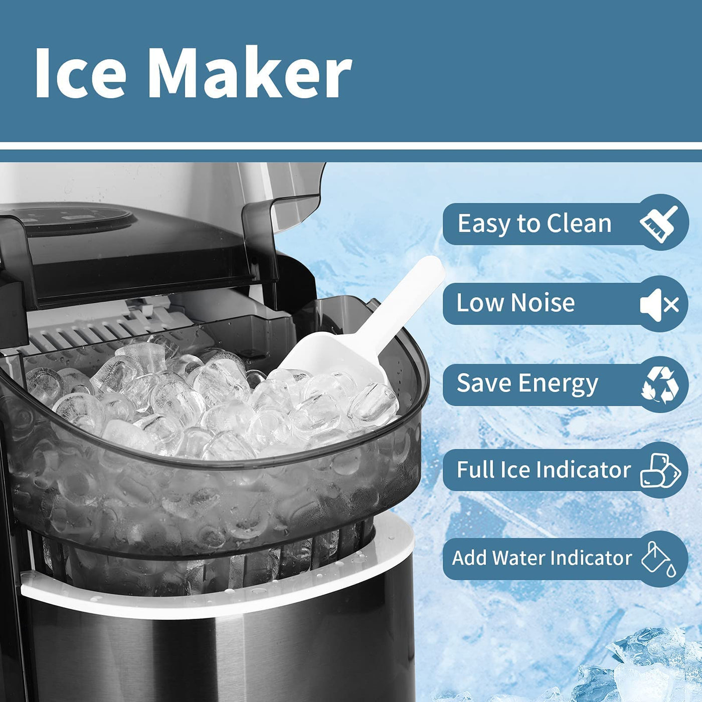 Eiswürfelmaschine Testsieger 12KG Eiswürfelbereiter Ice Maker 6 min Produktionszeit Ice Cube Maker, Eiswürfelmaschinen leise Eiswürfel Maschine mit Selbstreinigungsfunktion, Schwarz (MEHRWEG)