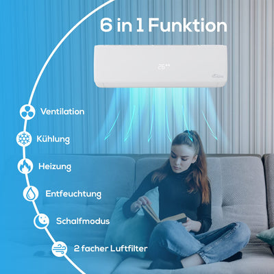 Tronitechnik® Split Klimaanlage Set DALVIK 2 mit WiFi/App Funktion Klimagerät - Kühlen A++/ Heizen A+ - 9000 BTU, Fernbedienung, Timer, Nacht-Modus inkl. Material