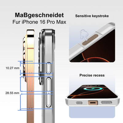 Magnetisch HandyHülle für iPhone 16 Pro Max Hülle mit Band,[Kompatibel mit Magsafe] Transparente Silikon Stoßfest Handykette Schutzhülle Ring Ständer Kameraschutz Case mit Kette für iPhone 16 Pro Max