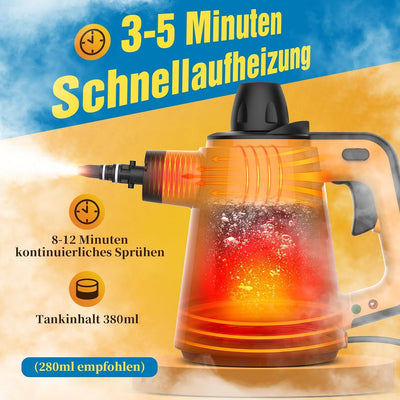 Dampfreiniger Boden, 1050W Mehrzweck Dampfreiniger Handgerät 10 Aufsätzen 3,5 Bar Hochdruck Chemikalienfrei, Handdampfreiniger für alles Polstermöbel Bad Auto Fenster Fliesen Teppich Sofa Badezimmer