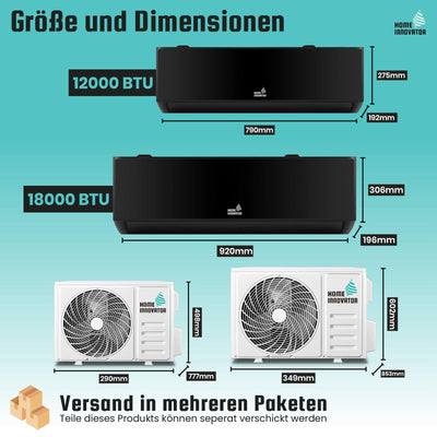 Homeinnovator Quick Connect 12000 BTU Split Klimaanlage und Heizung – energieeffiziente 230V- Klimaanlage mit komplettem Installationssatz – Inverter-Klimaanlage