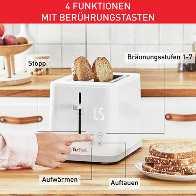 Tefal TT6931 Sense Toaster | 7 Bräunungsstufen | Digitaldisplay | Countdown | Aufwärmen/Auftauen | Krümelschublade | Stopp-Taste | Weiß