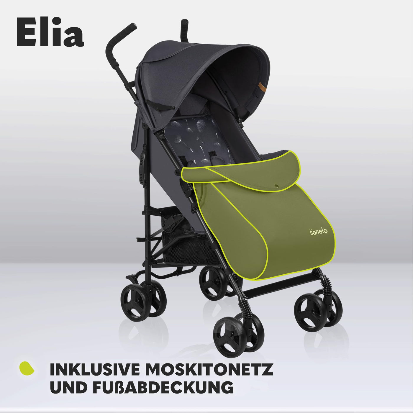 LIONELO Elia Buggy Klein Zusammenklappbar Kinderwagen Bis 15 Kg, Rücken Und Fußstützenverstellung Hinterradbremse, Moskitonetz, Beinwärmer, Einkaufskorb