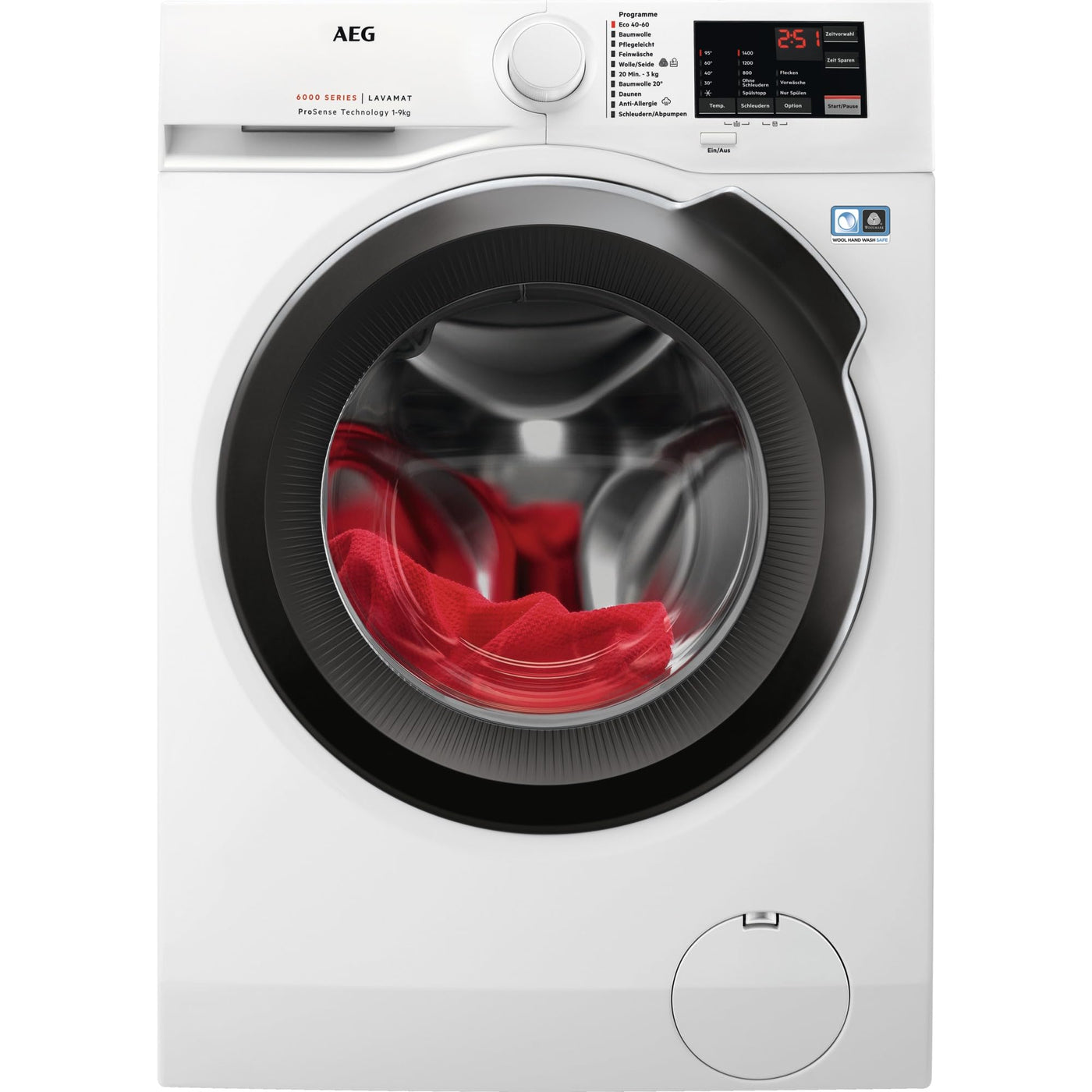 AEG L6AMZ49FL Waschmaschine / Serie 6000 mit ProSense® / 9,0 kg / Leise / Mengenautomatik / Nachlegefunktion / Kindersicherung / Schontrommel / Wasserstopp / 1400 U/min