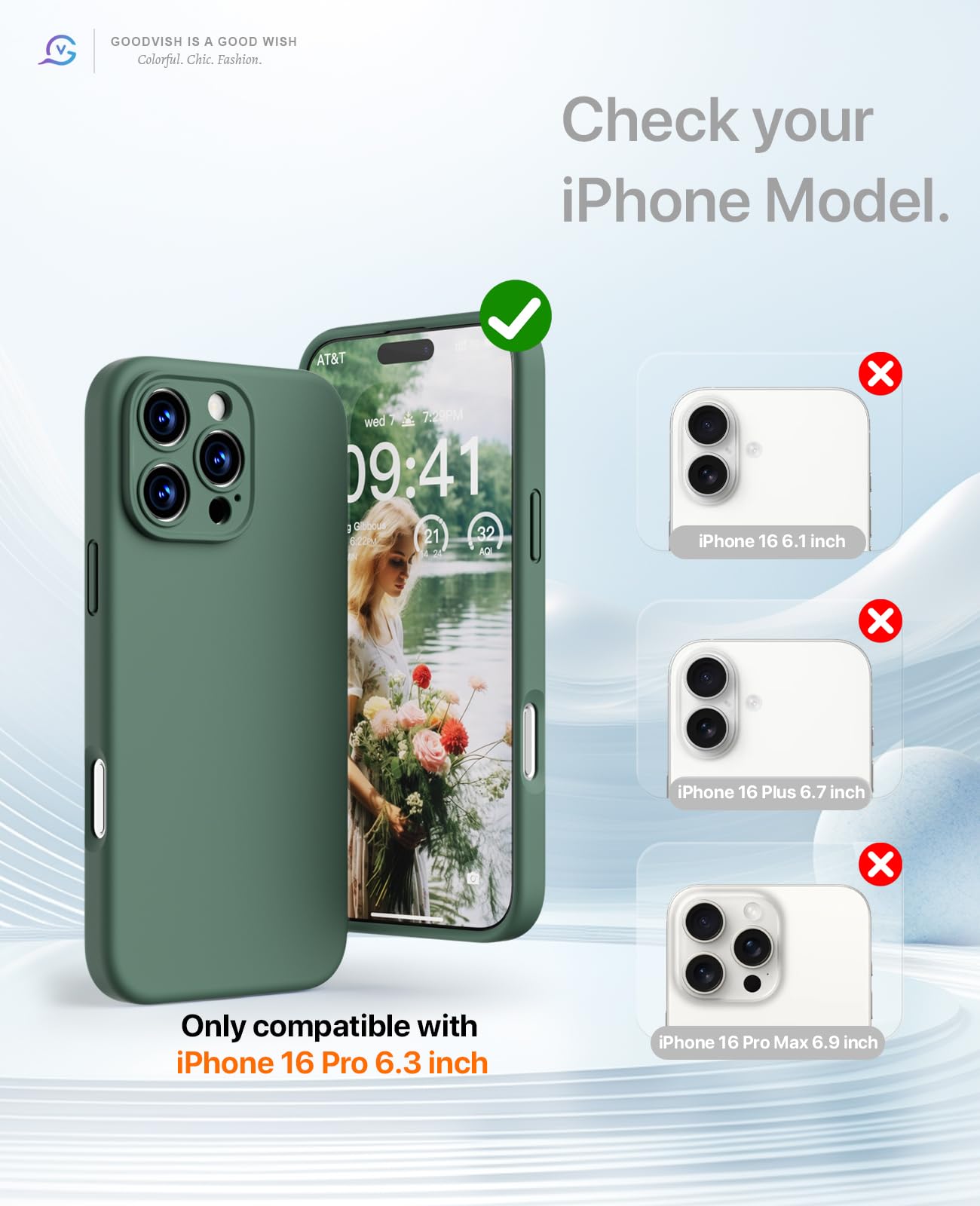 GOODVISH 3 in 1 für iPhone 16 Pro Hülle mit 2 Stück Schutzfolie, Liquid Silikon Handyhülle [Upgraded Kameraschutz] Soft Mikrofaserfutter Kratzfest stoßfeste Schutz Case für iPhone 16 Pro 6.3", Grün