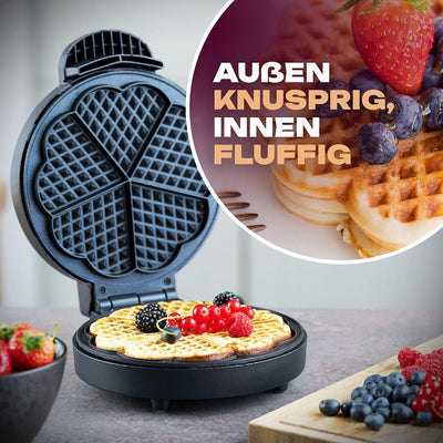 Clatronic® Waffeleisen | mit Ø 18cm antihaftbeschichteter Backfläche | Waffeleisen Herzform | stufenlos einstellbarer Bräunungsgrad & Backampel | Waffle Maker mit Edelstahleinlage | 1000W | WA 3492