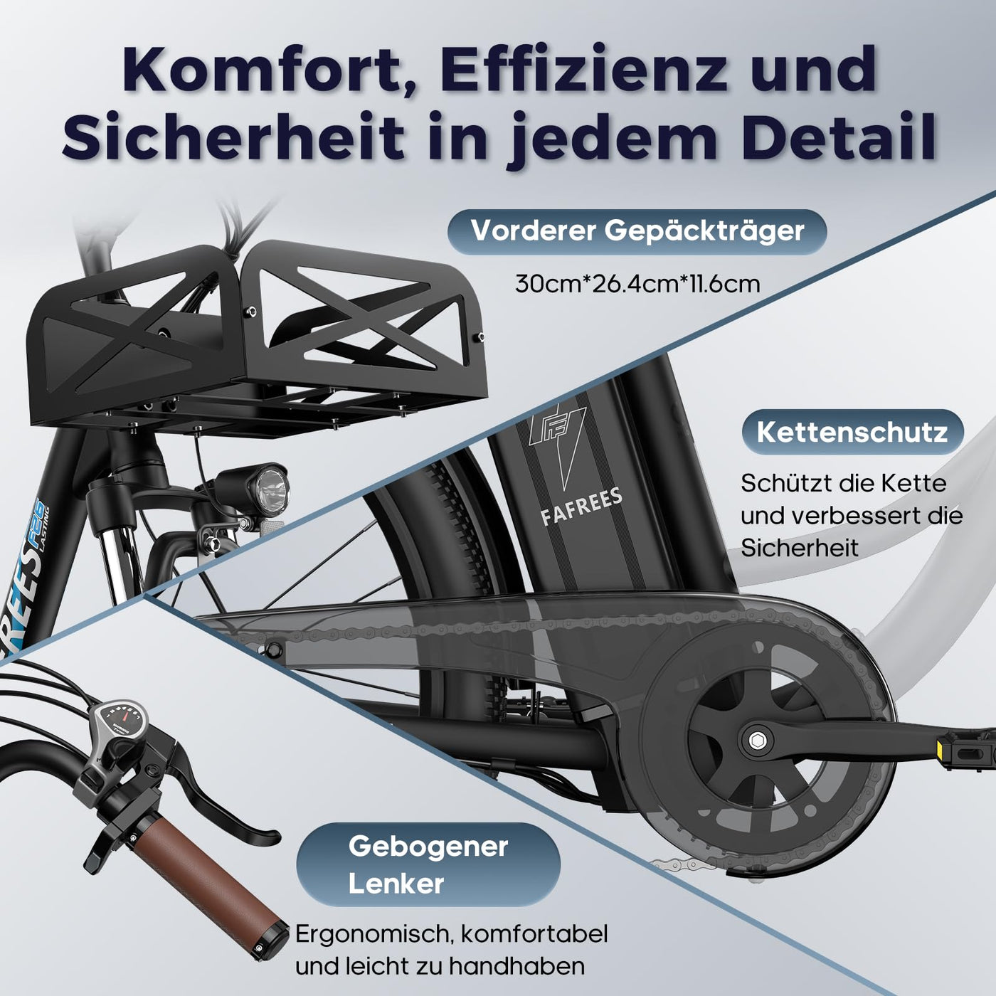 Fafrees E Bike 26 Zoll, Elektrofahrrad für Herren Damen mit 36V 20,3AH Akku, Citybike Elektrofahrräder Reichweite 80-200KM, 42N.m Drehmoment, F26 Lasting (Schwarz)