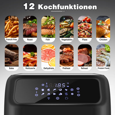 LLIVEKIT Heißluftfritteuse Heißluft-Backofen 12L, Mini-Backofen 1800W mit 6 Zubehör & Rezeptbuch, 12 in 1 Heissluftfritteuse mit digitalen LED-Display, Obst Dehydrator, Barbecue, Air Fryer ohne Öl